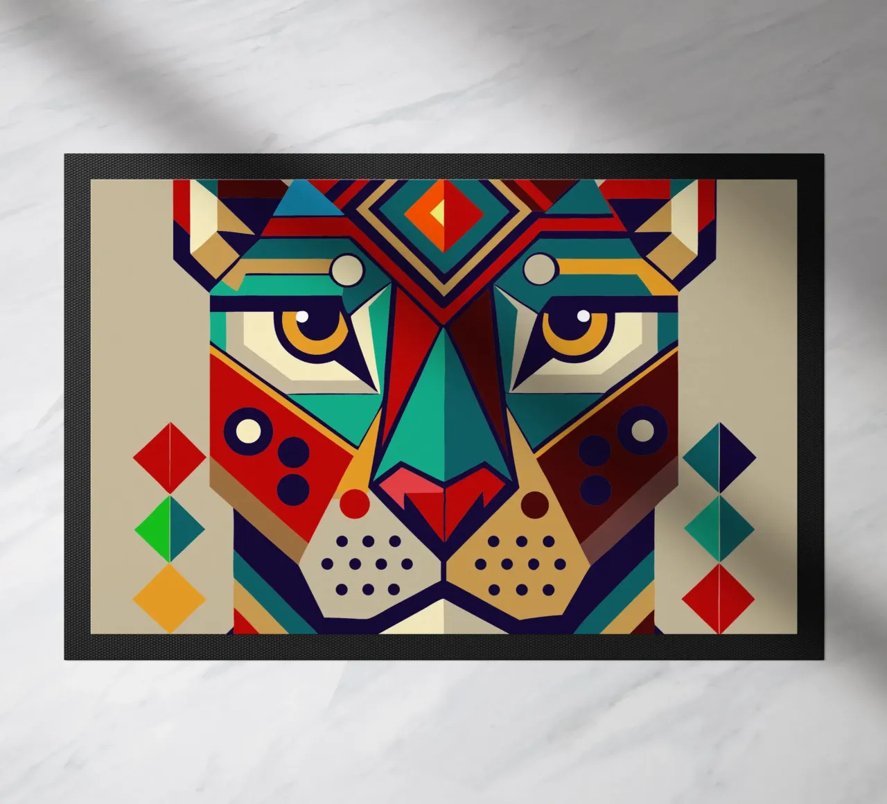 jaguar geometrics ilustration doormat by nemaro