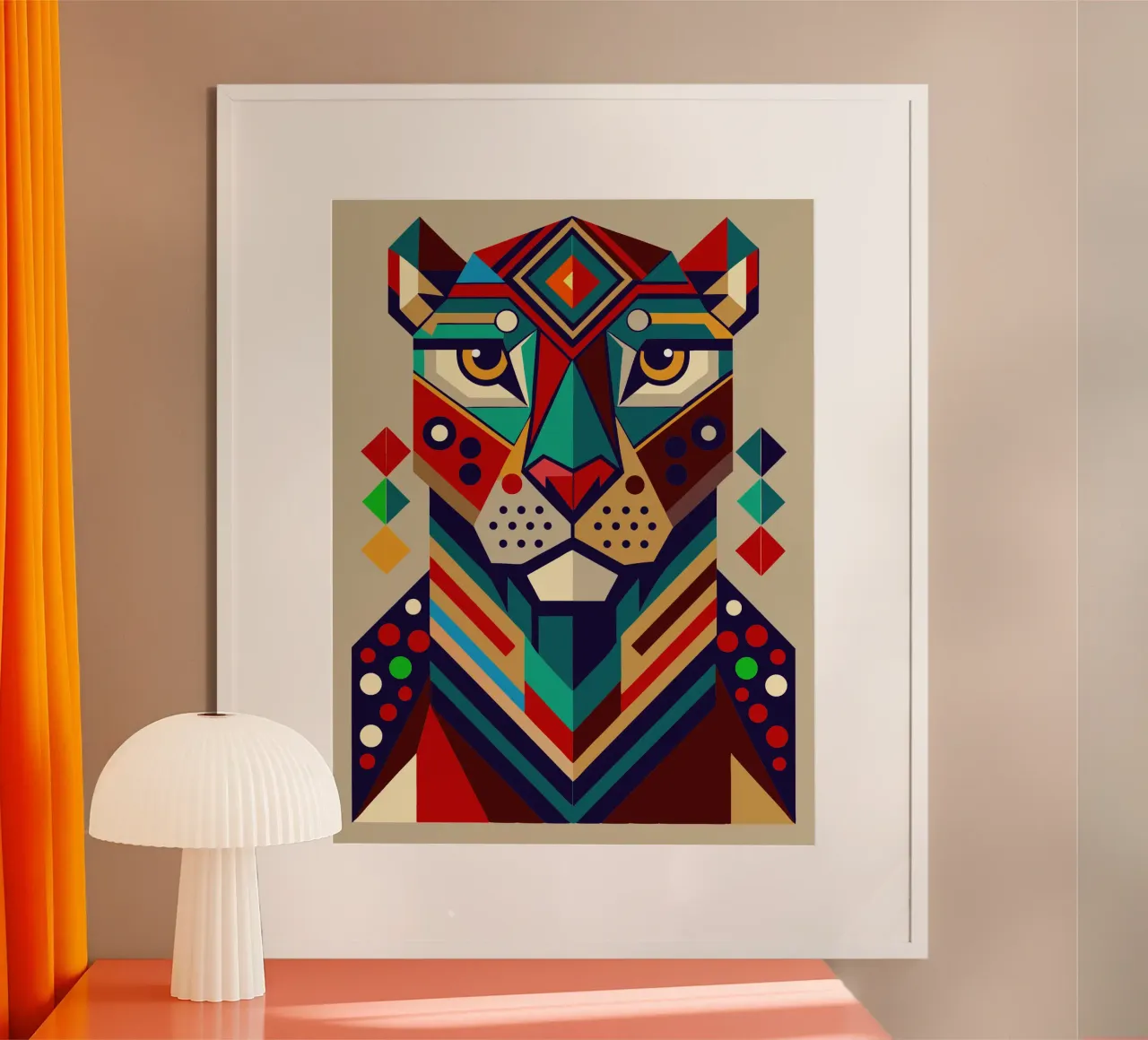 ilustrazione geometrica del giaguaro poster con telaio in legno da nemaro