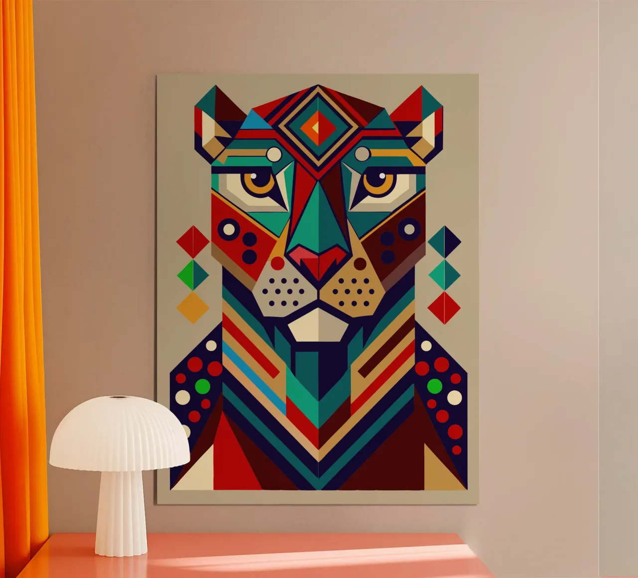 ilustrazione geometrica del giaguaro poster con telaio in legno da nemaro