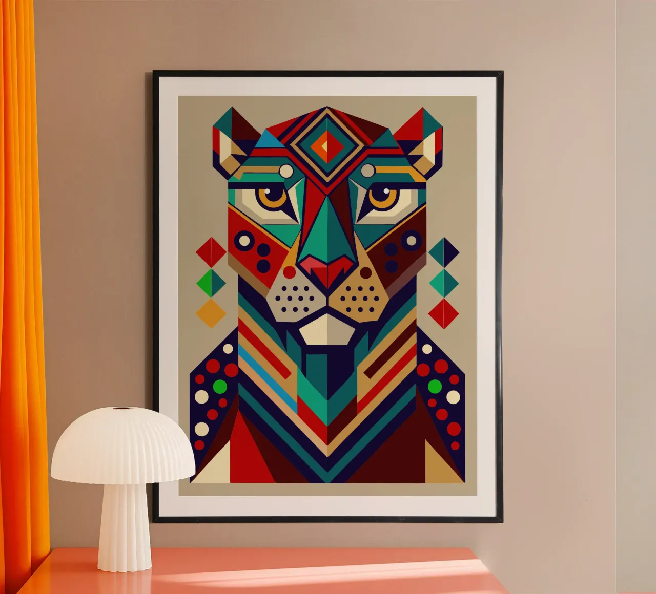ilustrazione geometrica del giaguaro poster con telaio in legno da nemaro