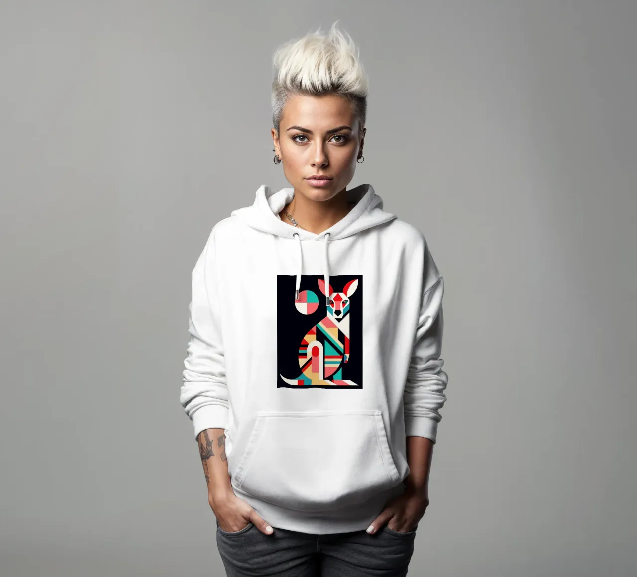 ilustración geométrica canguro sudadera con capucha de nemaro