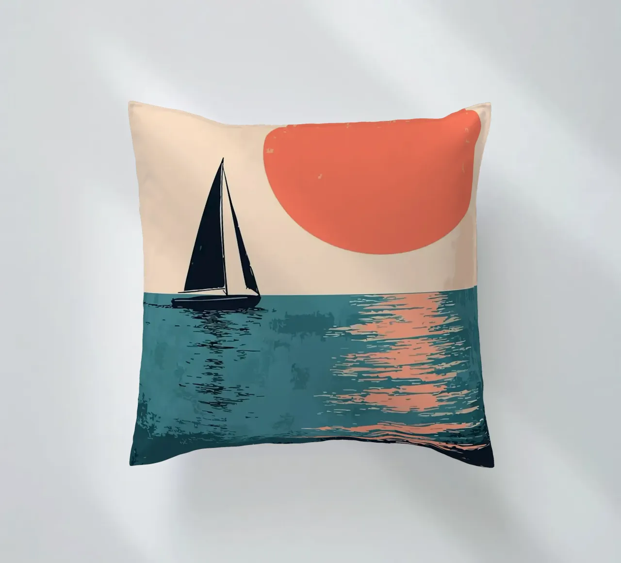 Zeilboot Zonsondergang Minimalistische Kunst kussen van MinimalistDesign
