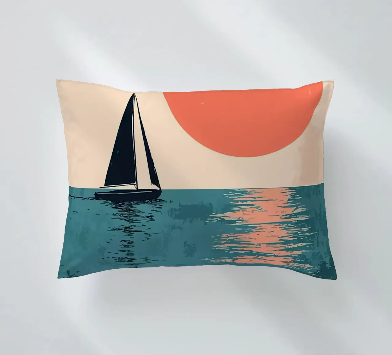 Zeilboot Zonsondergang Minimalistische Kunst kussen van MinimalistDesign