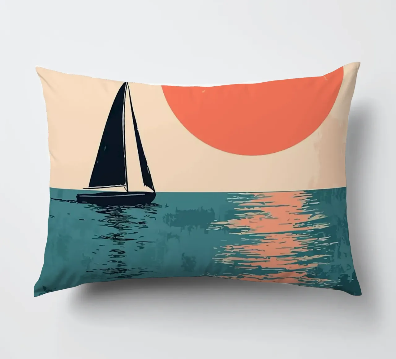 Zeilboot Zonsondergang Minimalistische Kunst kussen van MinimalistDesign