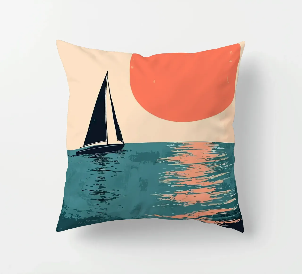 Zeilboot Zonsondergang Minimalistische Kunst kussen van MinimalistDesign