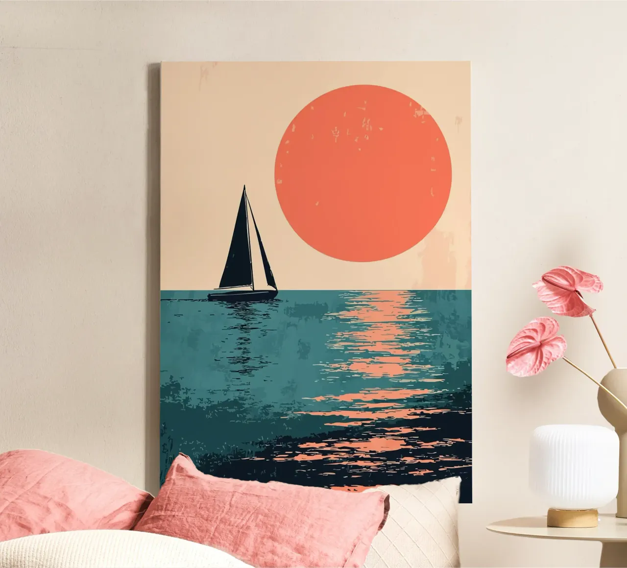 Voilier coucher de soleil Art minimaliste toile de MinimalistDesign