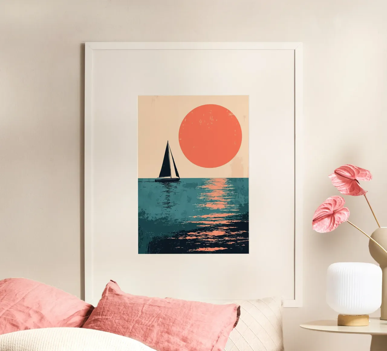 Barca a vela al tramonto Arte minimalista poster da MinimalistDesign