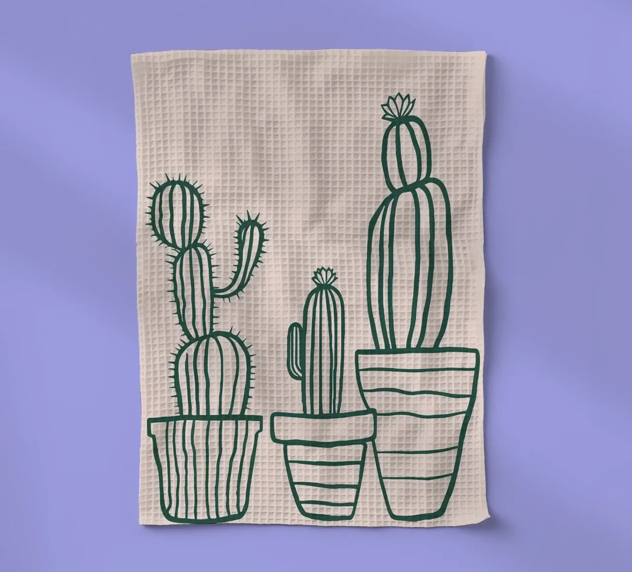 Dessin au trait minimaliste de cactus en pot - Boho Desert Aesthetic torchon de MinimalistDesign