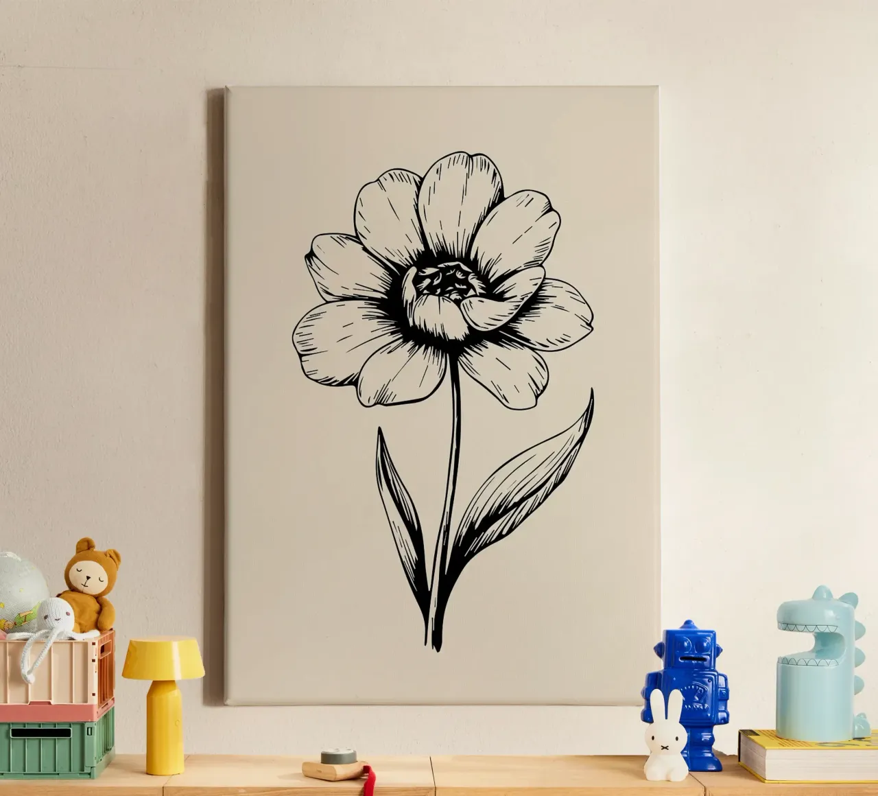 Handgetekende Vintage Bloemenillustratie canvas met Baklijst van MinimalistDesign