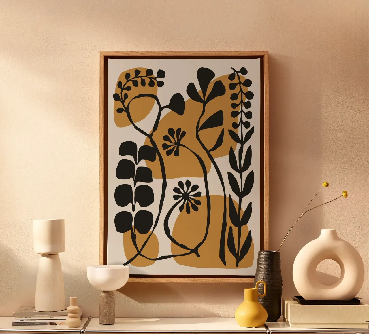 Moderne botanische Silhouetten - Minimalistische abstrakte Kunst Leinwand mit Schattenfugenrahmen von MinimalistDesign