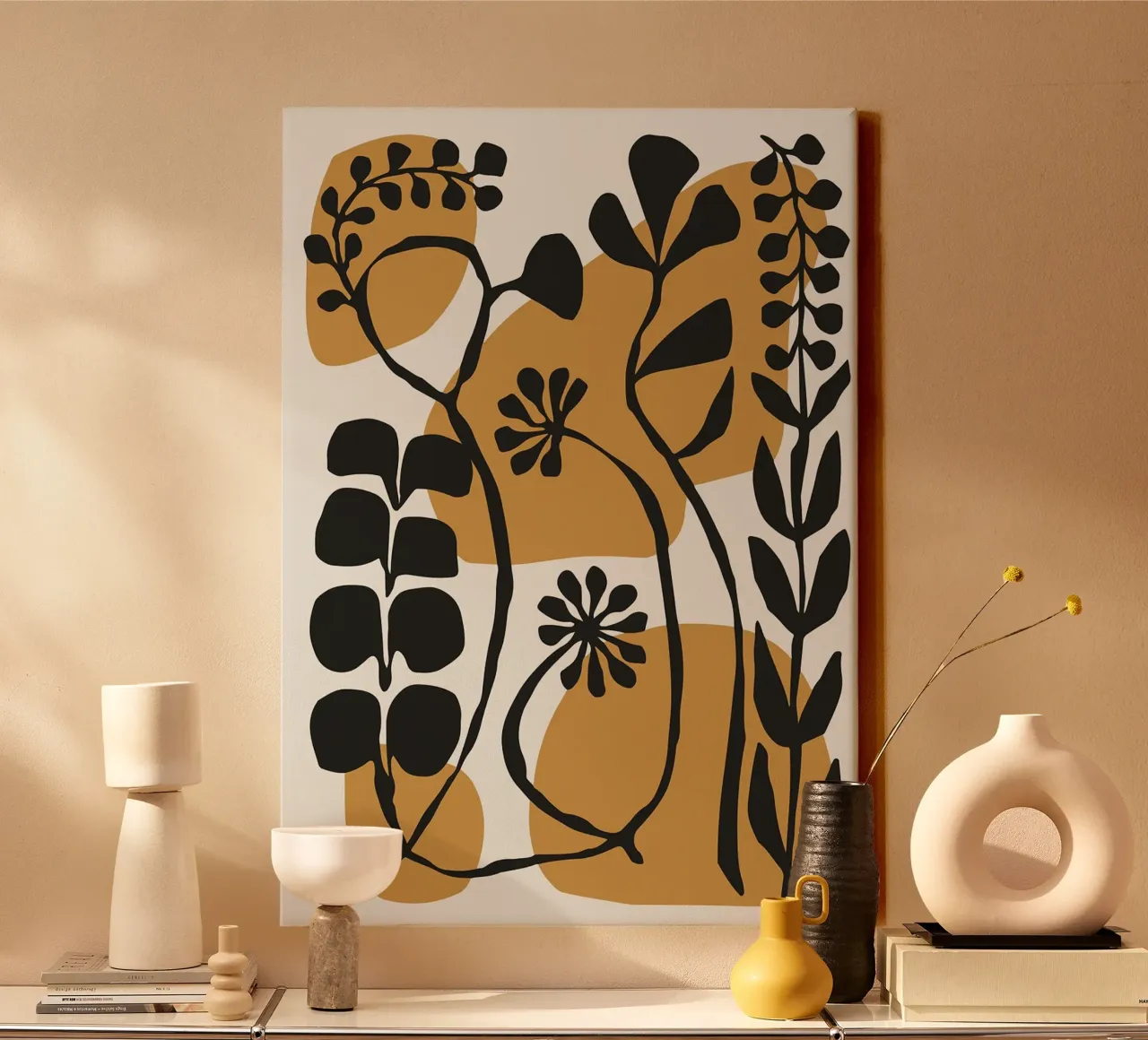 Moderne botanische Silhouetten - Minimalistische abstrakte Kunst Leinwand mit Schattenfugenrahmen von MinimalistDesign