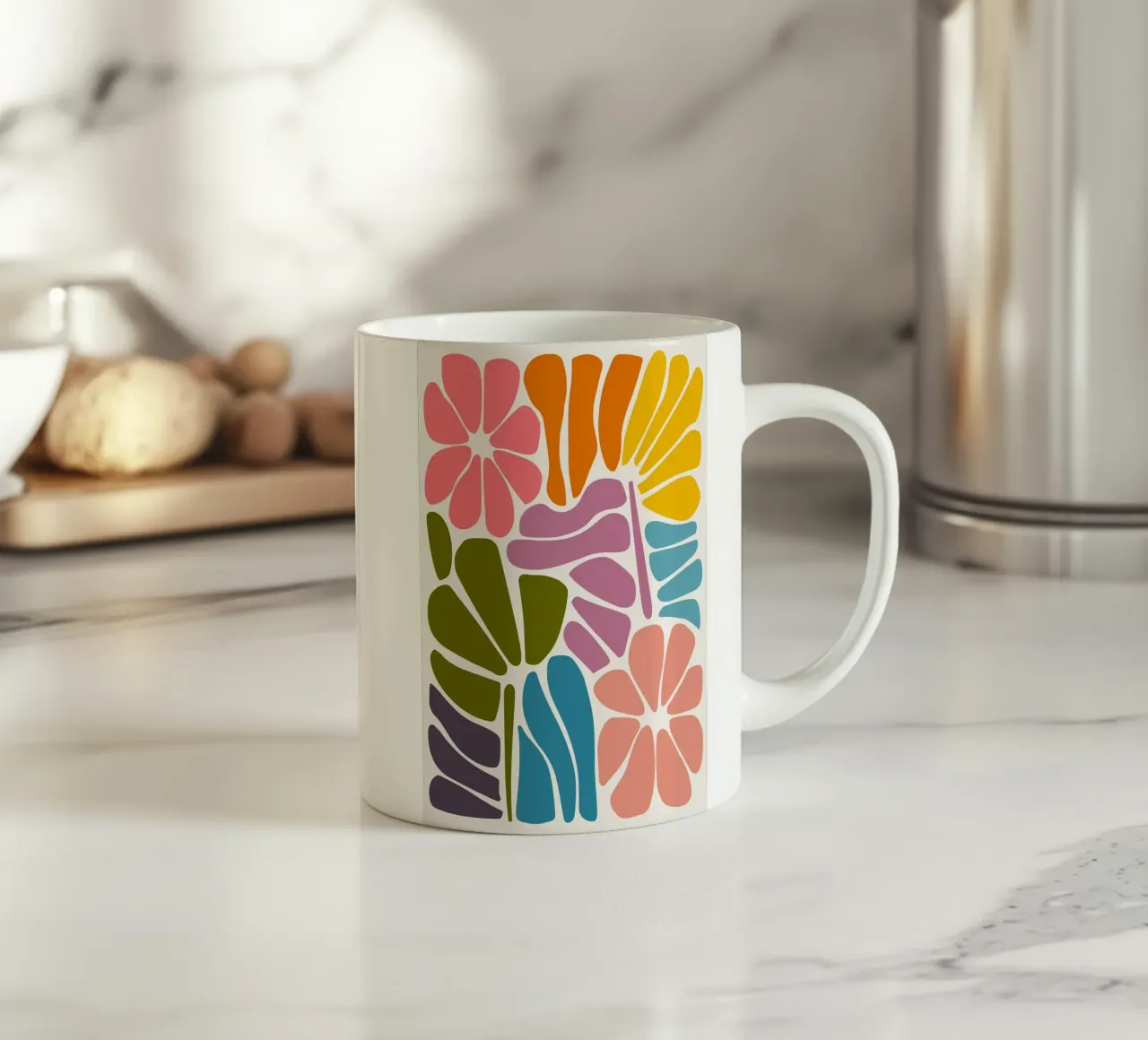 Colorful Abstract Botanical – Matisse Inspired Cutout Art ceramic mug by MinimalistDesign