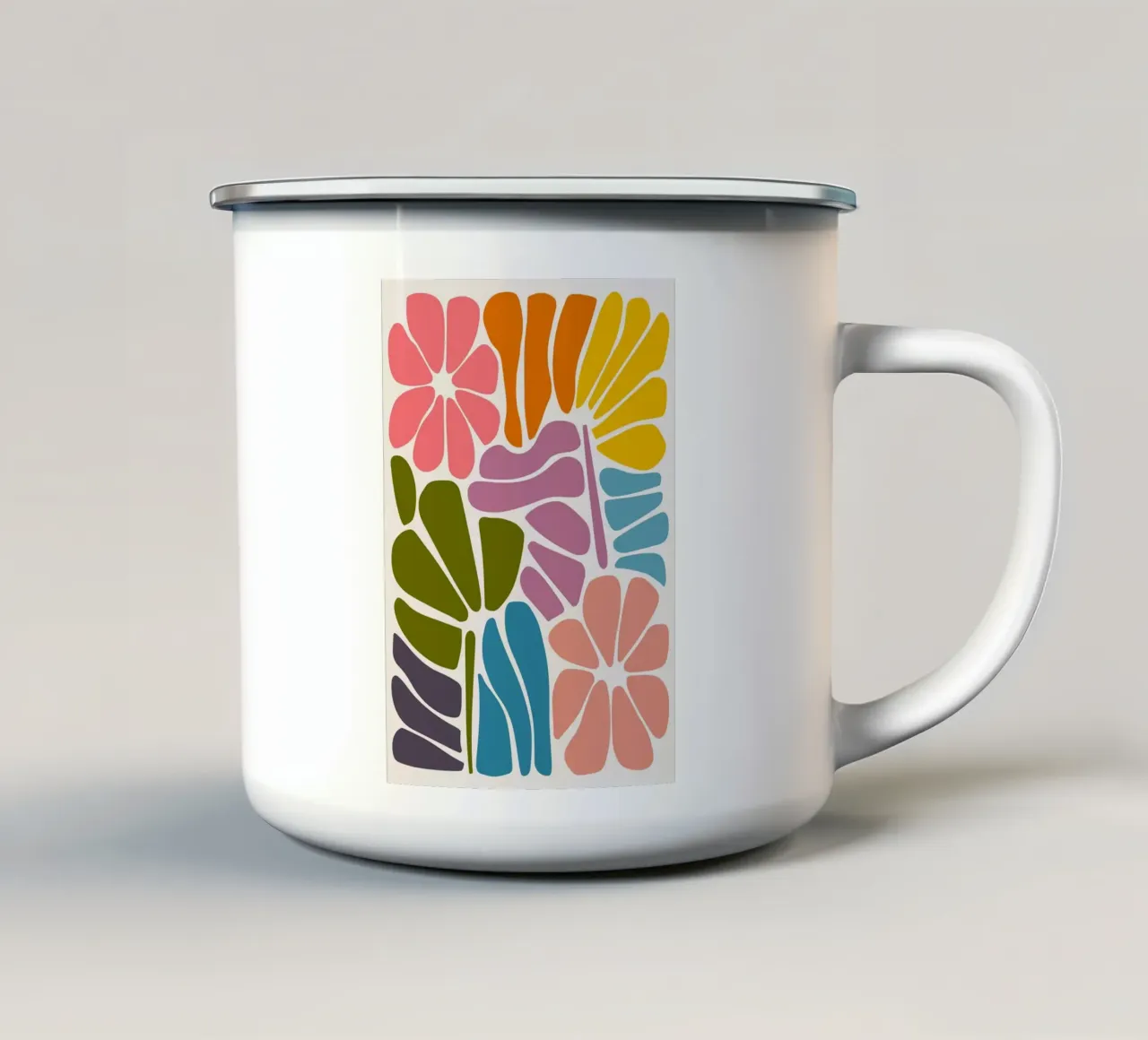 Kleurrijke Abstracte Botanische - Matisse geïnspireerde Knipselkunst emaille mok van MinimalistDesign