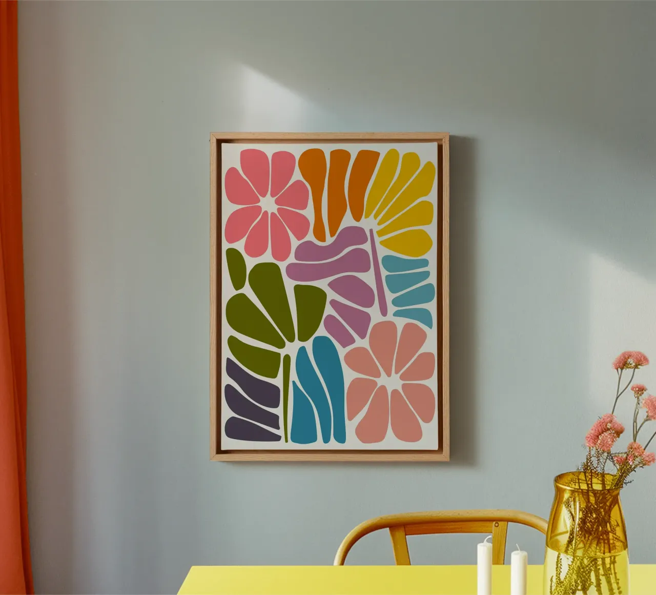 Kleurrijke Abstracte Botanische - Matisse geïnspireerde Knipselkunst canvas met Baklijst van MinimalistDesign