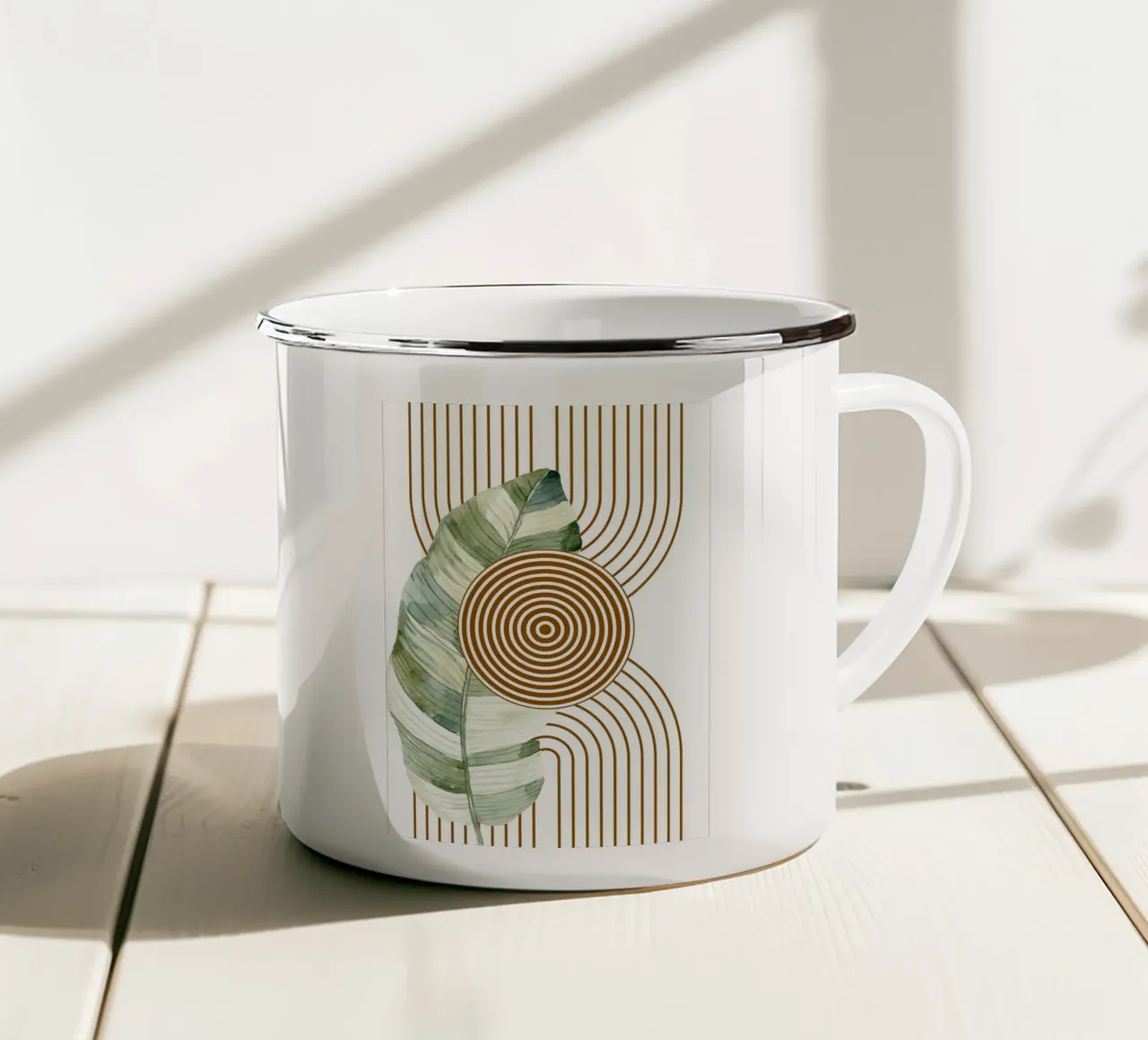 Tropical Leaf Abstract Art enamel mug by MinimalistDesign