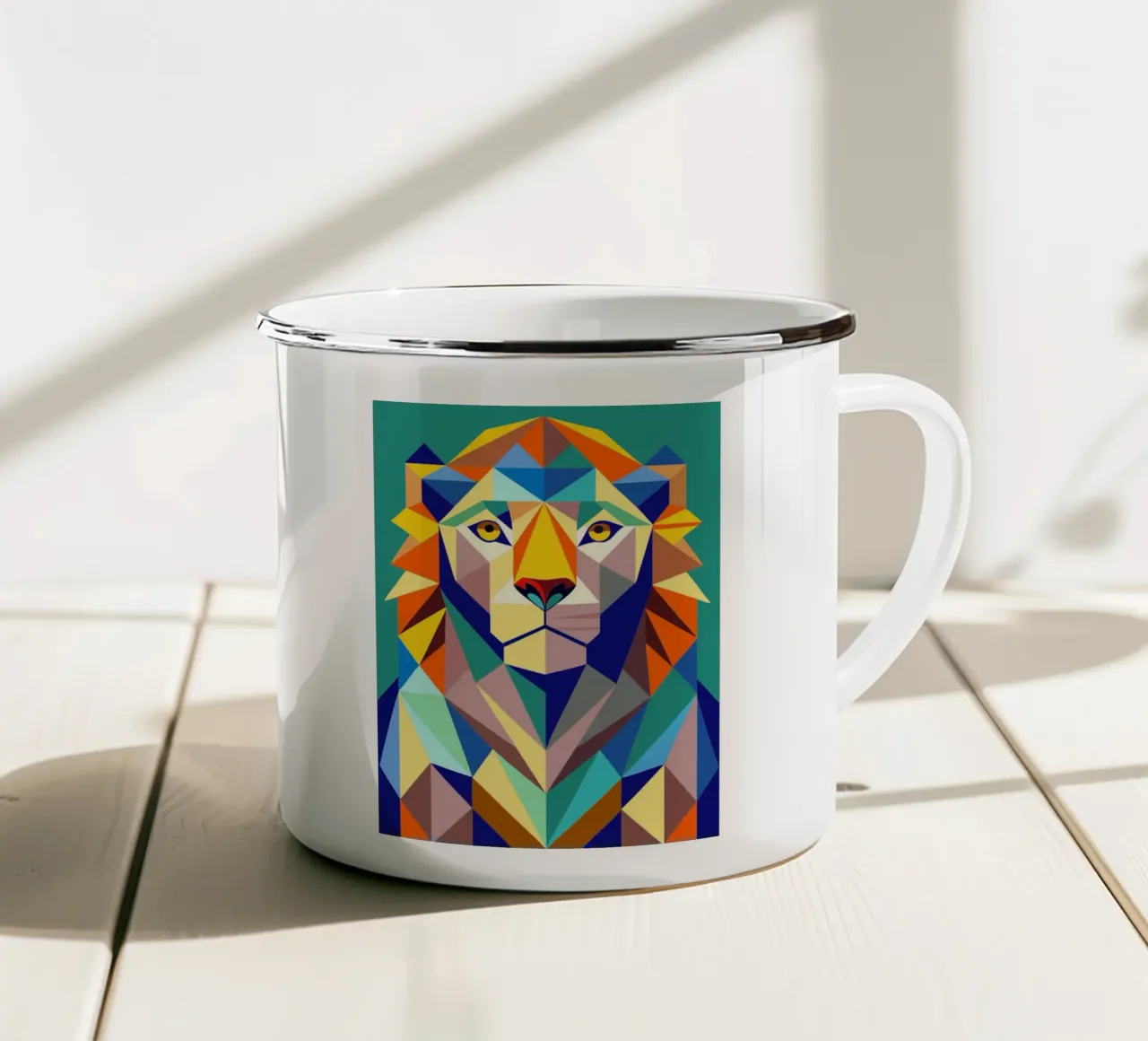illusione geometrica del leone tazza in smalto da nemaro