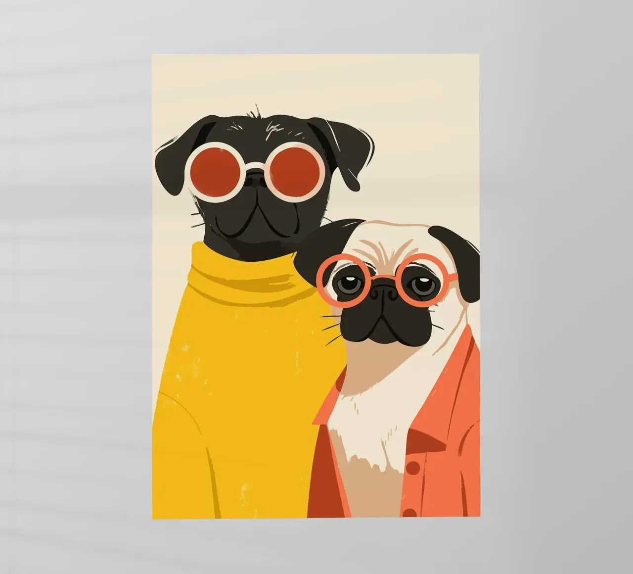 Due Boho Pug alla moda Illustrazione artistica minimalista pellicola backlit da MinimalistDesign