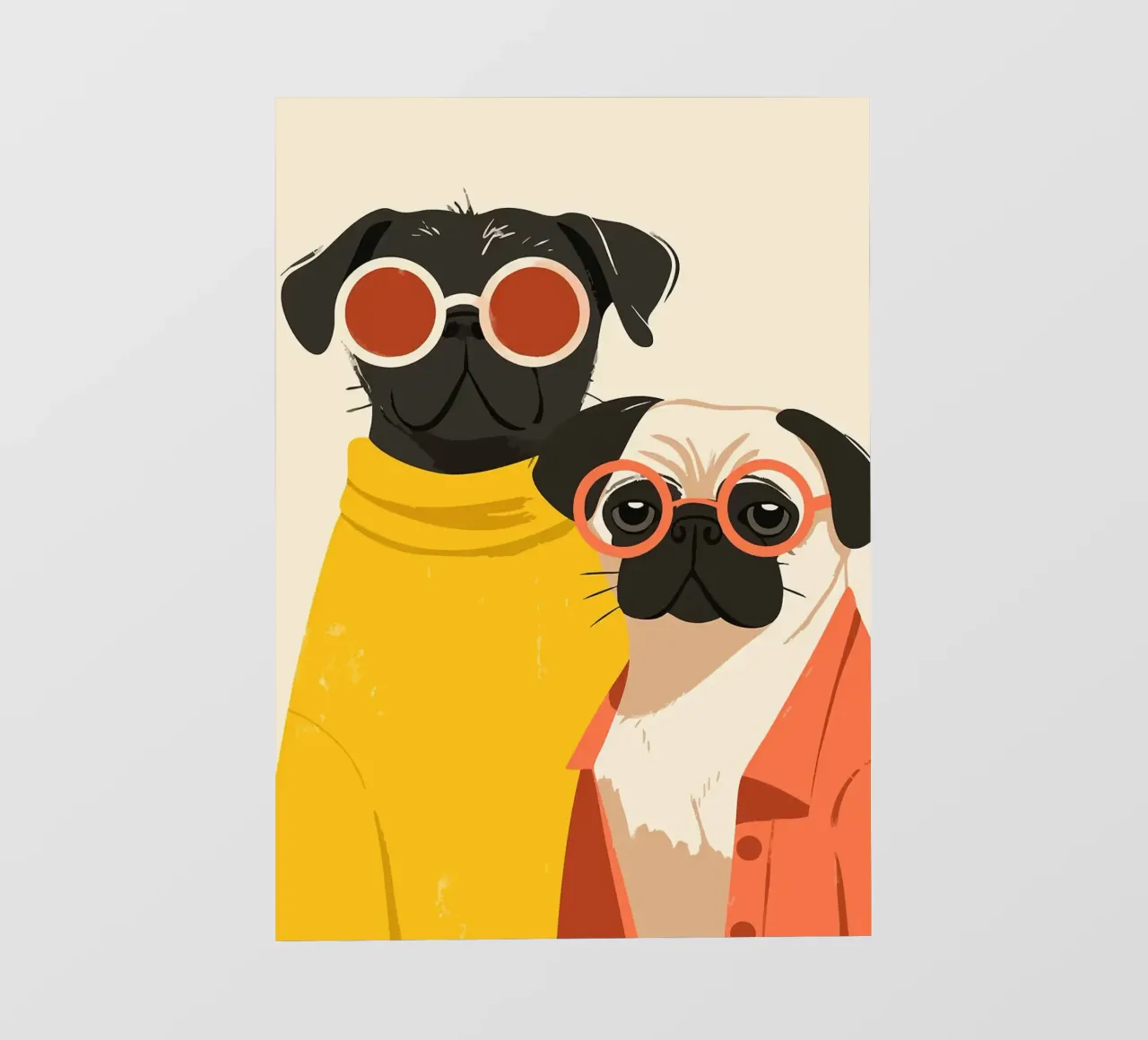 Due Boho Pug alla moda Illustrazione artistica minimalista pellicola backlit da MinimalistDesign