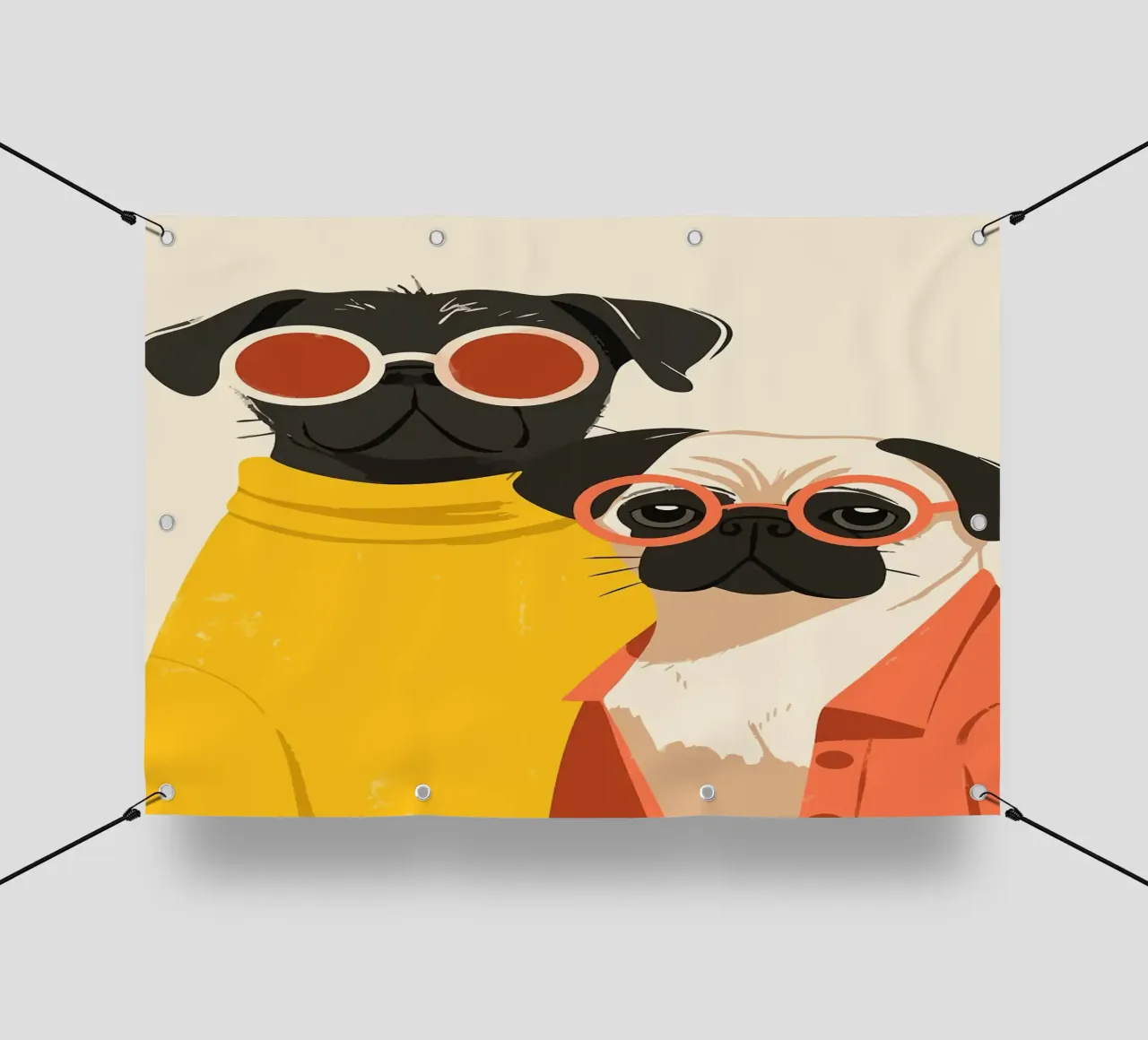 Due Boho Pug alla moda Illustrazione artistica minimalista telo in pvc da MinimalistDesign