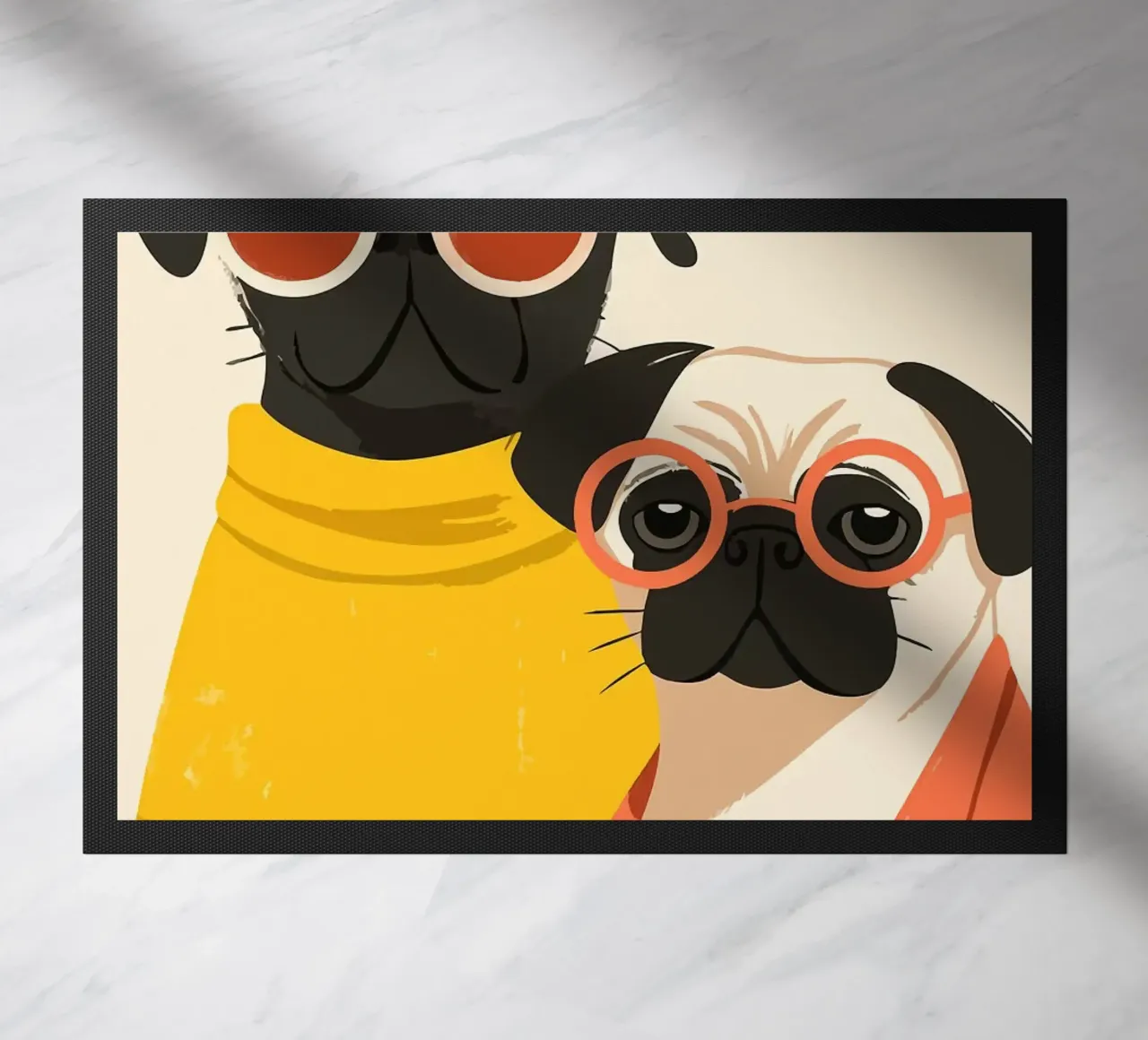 Due Boho Pug alla moda Illustrazione artistica minimalista zerbino da MinimalistDesign