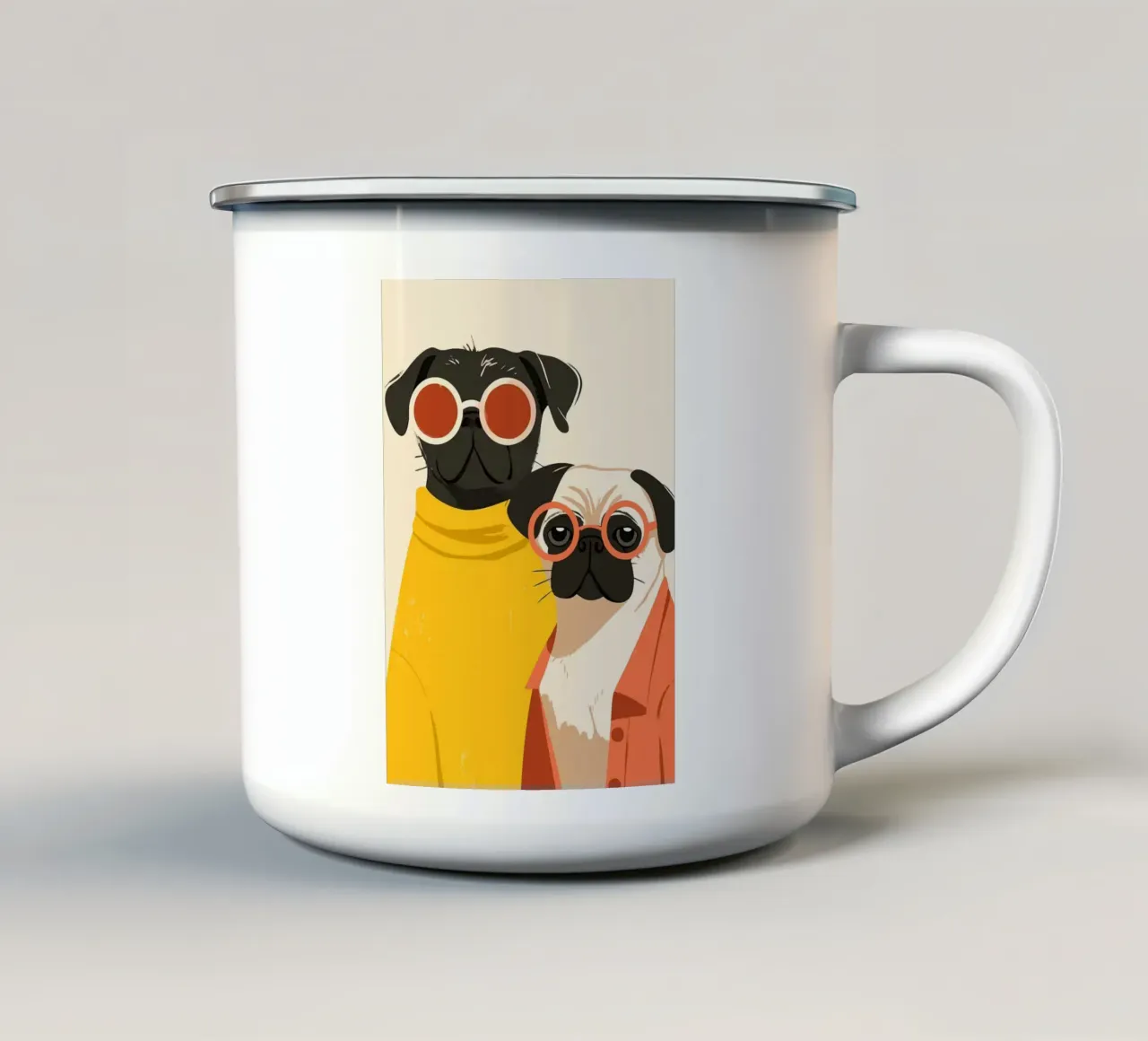 Due Boho Pug alla moda Illustrazione artistica minimalista tazza in smalto da MinimalistDesign