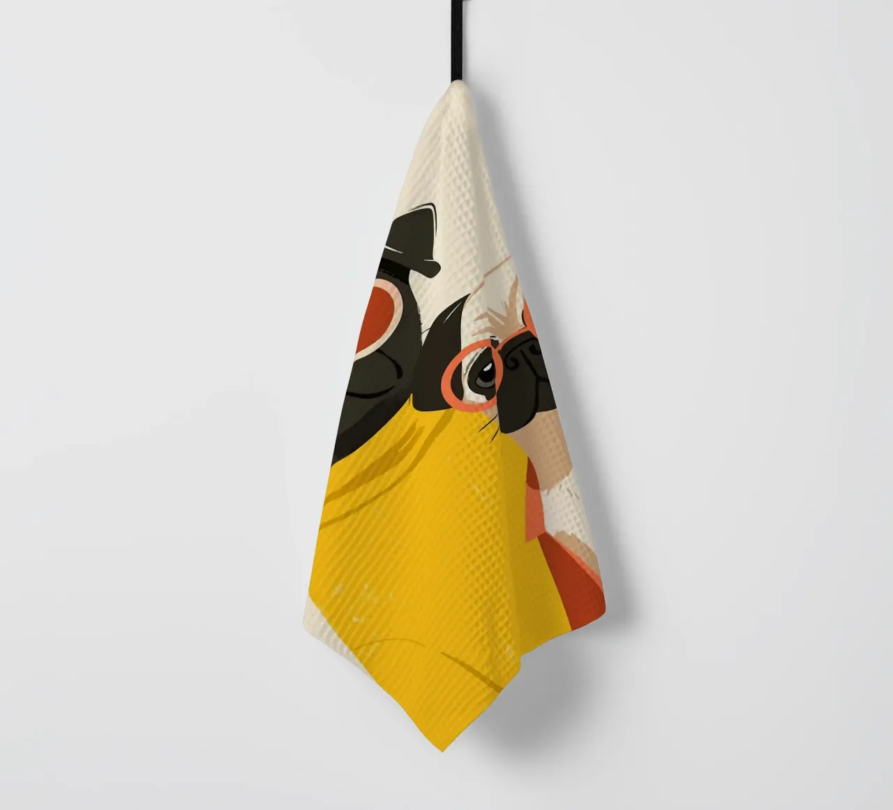 Zwei modische Boho Mops Minimalist Kunst Illustration Geschirrtuch von MinimalistDesign