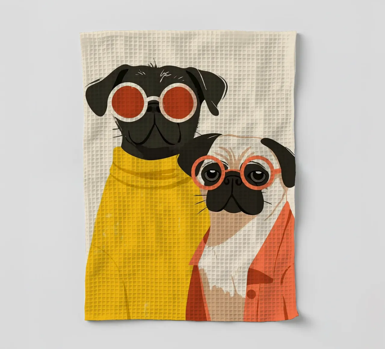 Zwei modische Boho Mops Minimalist Kunst Illustration Geschirrtuch von MinimalistDesign