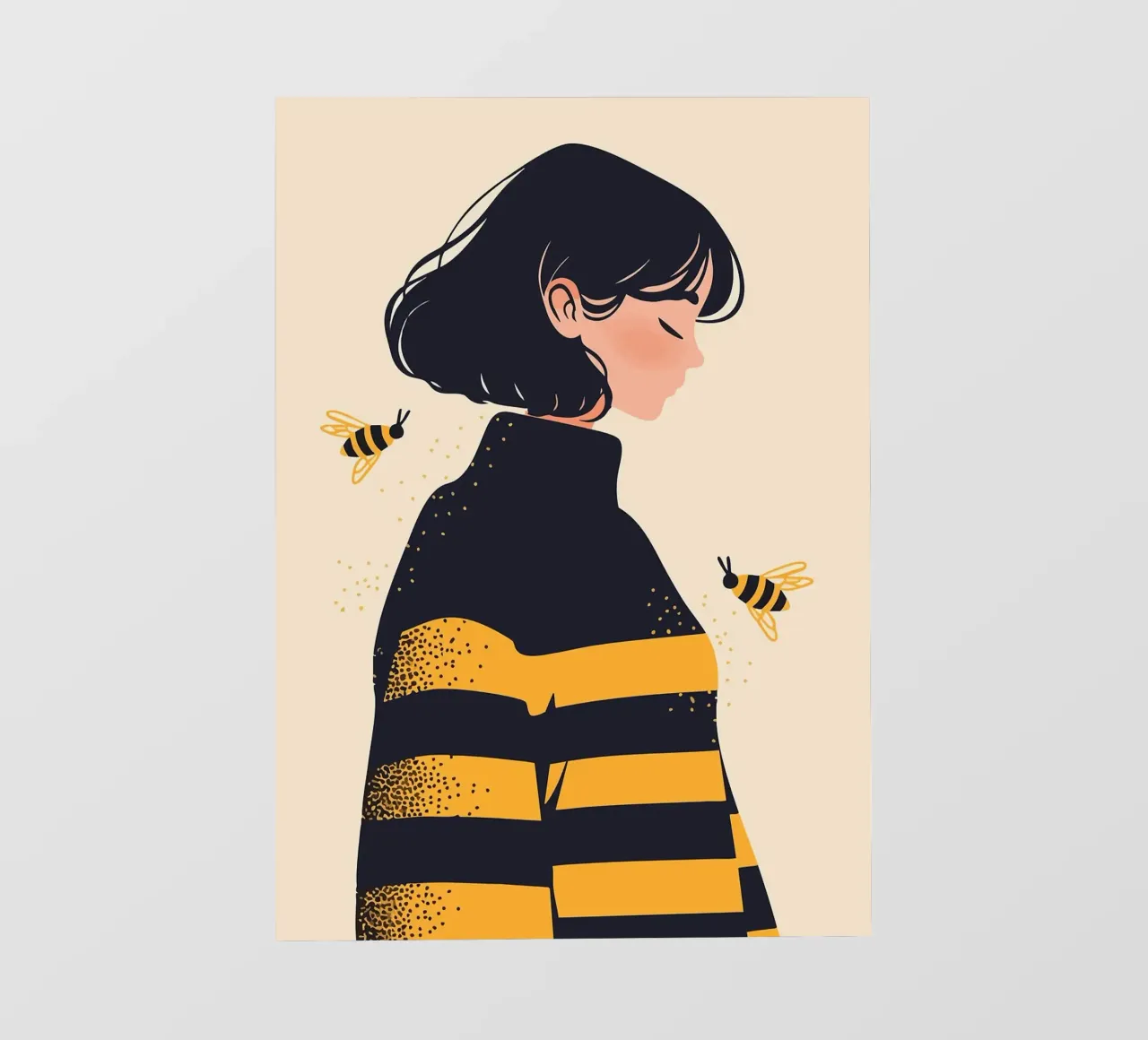 Ragazza con api Illustrazione artistica minimalista carina pellicola backlit da MinimalistDesign