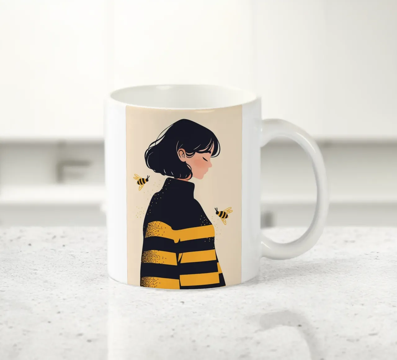 Ragazza con api Illustrazione artistica minimalista carina tazza in ceramica da MinimalistDesign