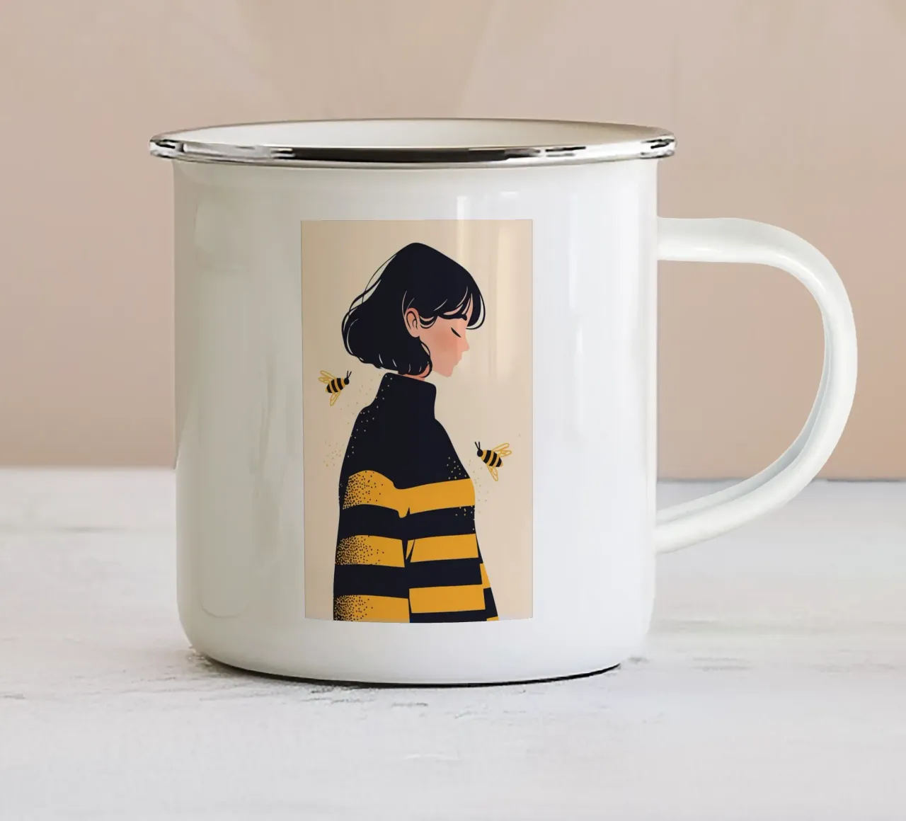Ragazza con api Illustrazione artistica minimalista carina tazza in smalto da MinimalistDesign