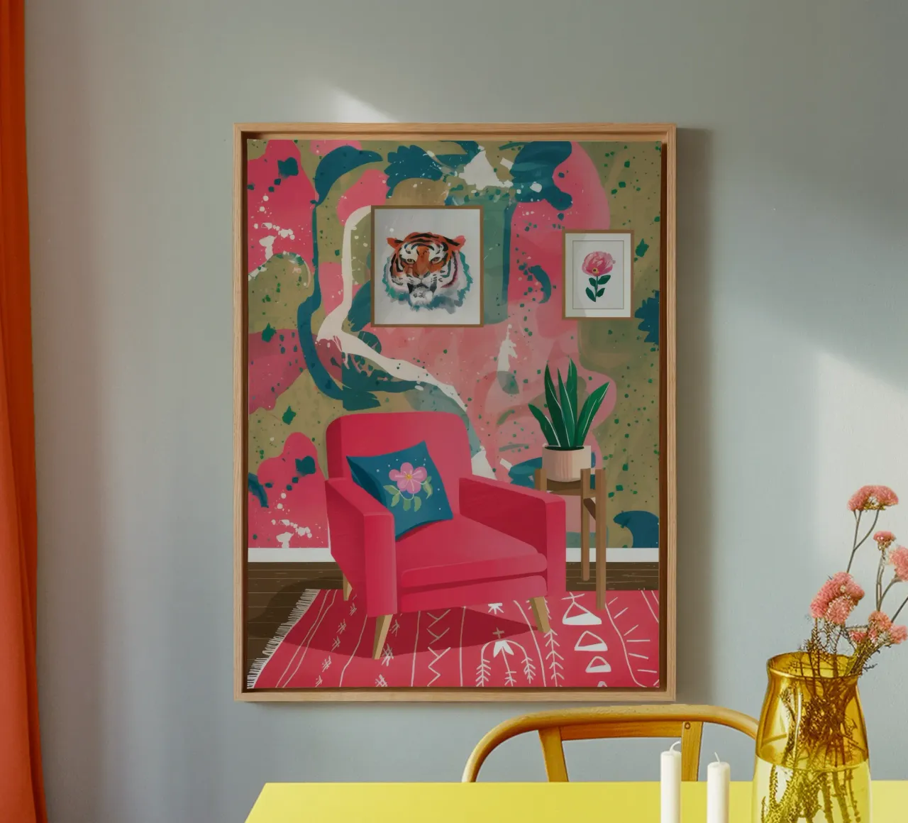 Maximalist Pink Paradise canvas by Tiga Bersama