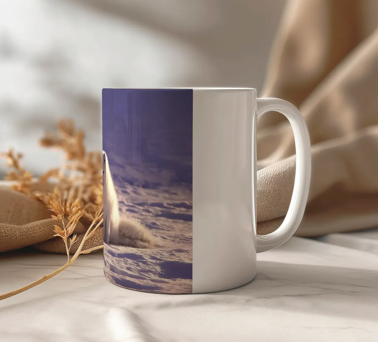 volpe artica sulla neve tazza in ceramica da animal story home