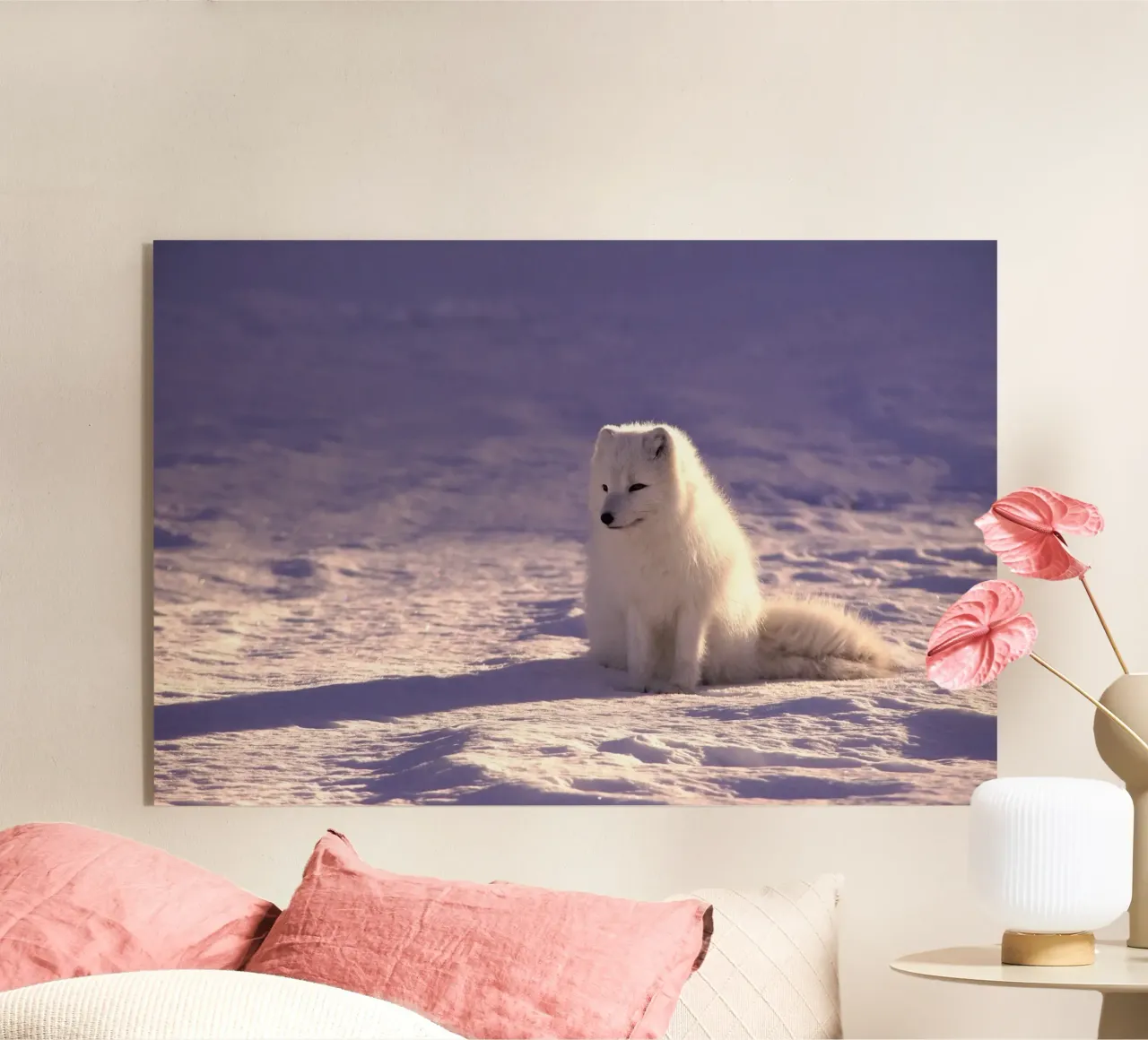 volpe artica sulla neve plexiglass da animal story home