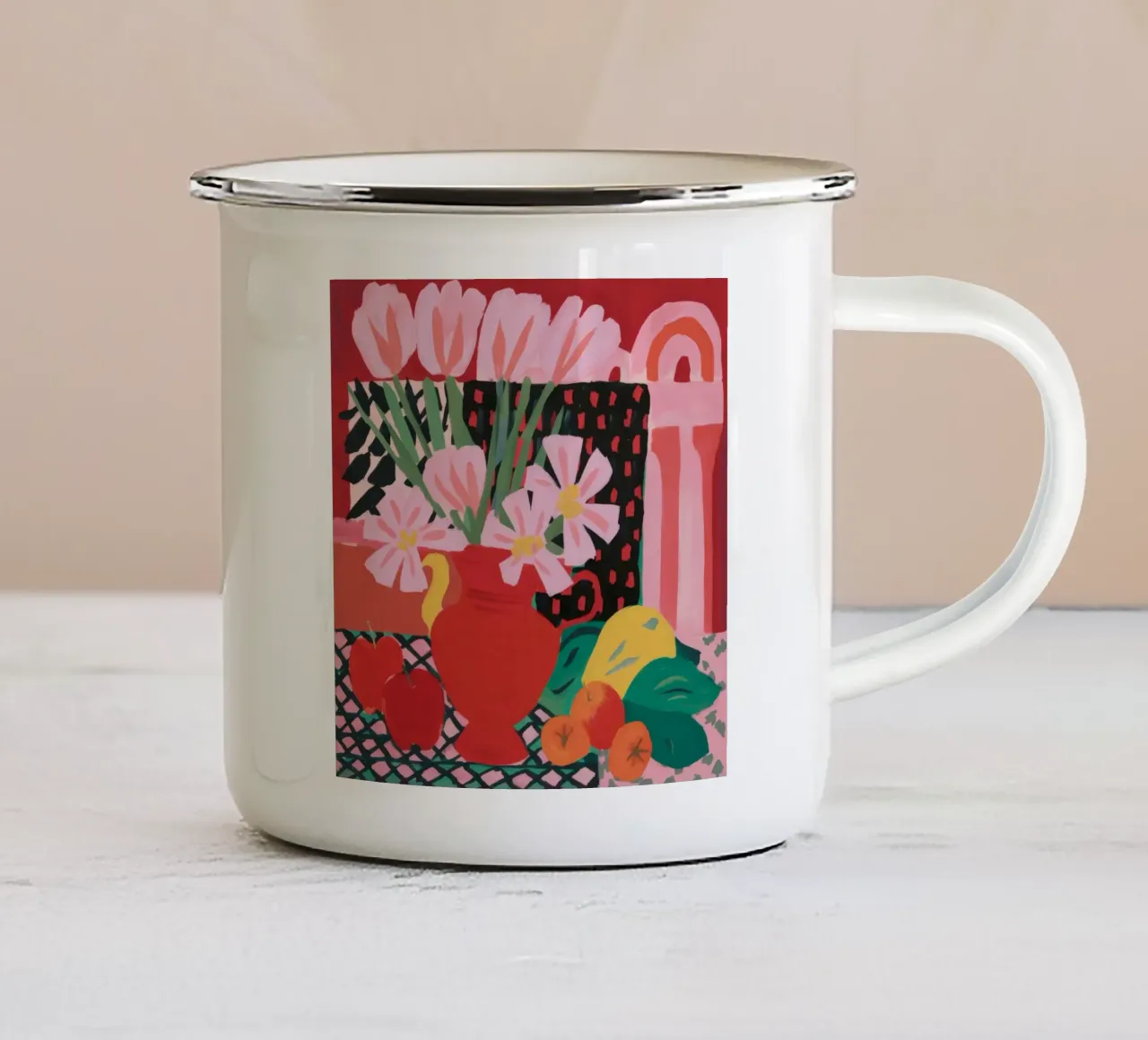 Arco di tulipani in fiore tazza in smalto da Fable Tempa