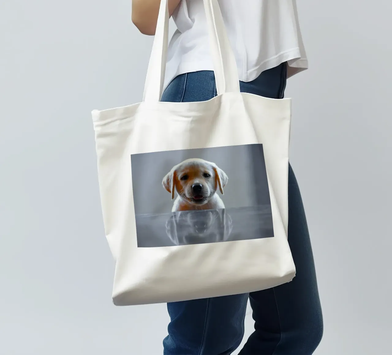 cucciolo di labrador riflessione borsa in juta da animal story home