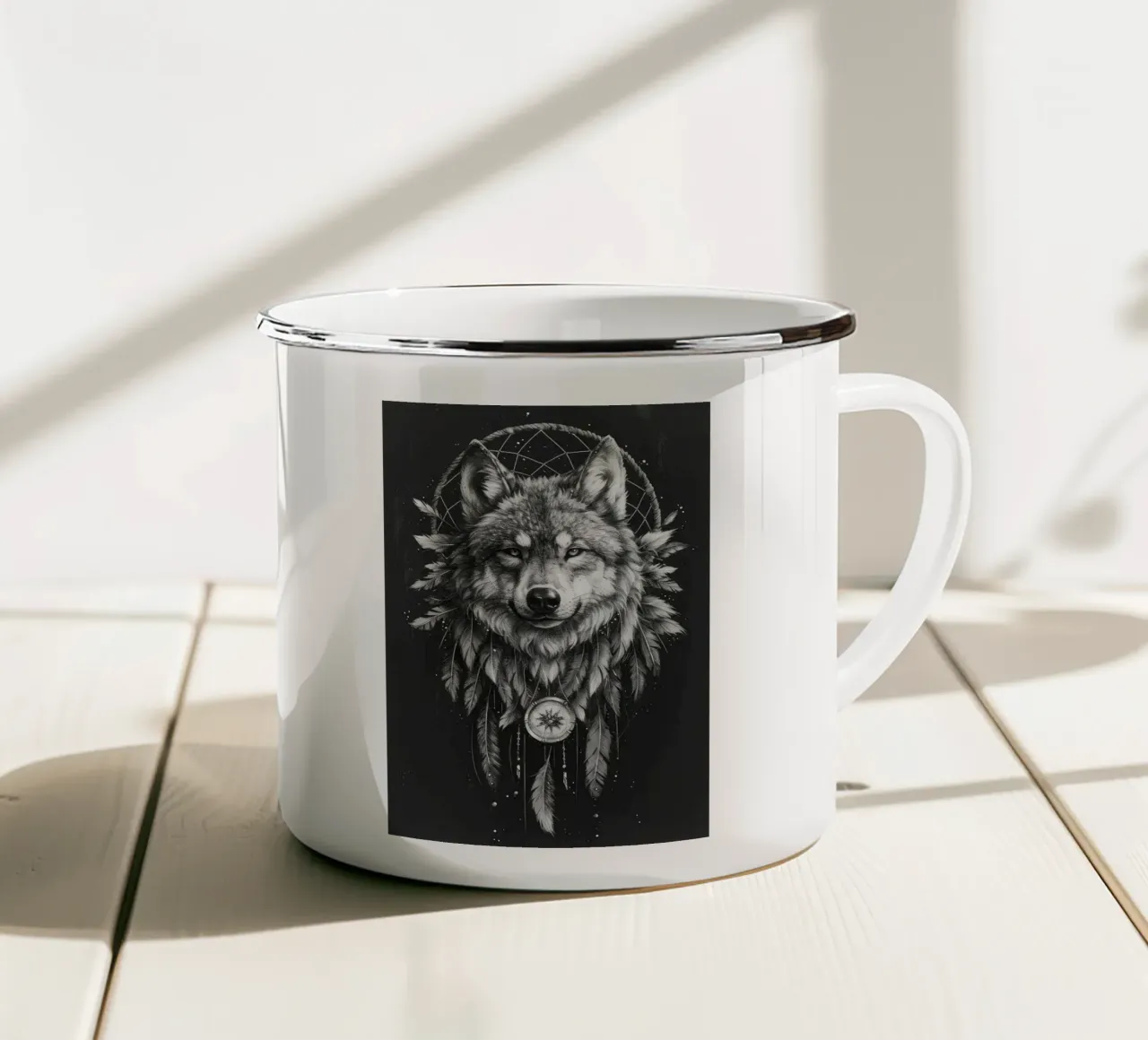 Acchiappasogni lupo boho tazza in smalto da MinimalistDesign
