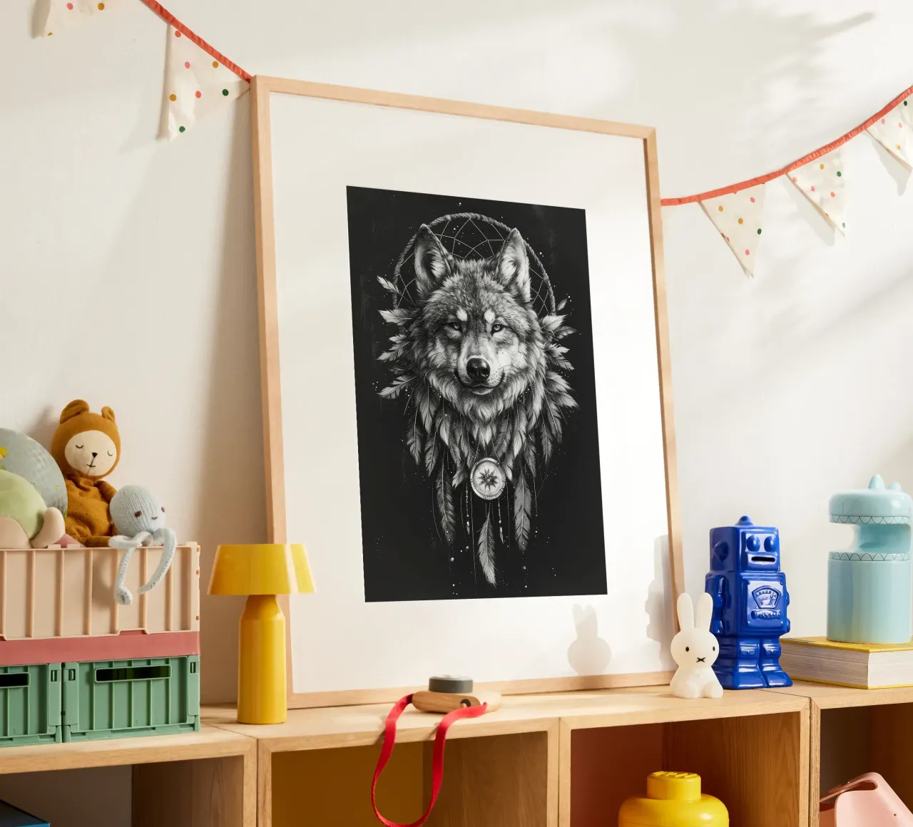 Acchiappasogni lupo boho carta hahnemühle da MinimalistDesign