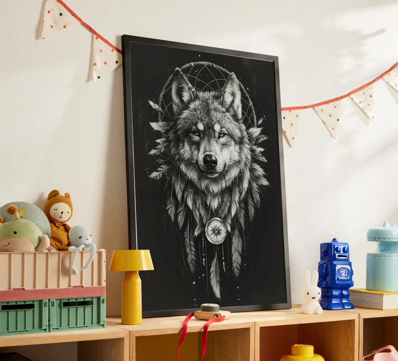 Acchiappasogni lupo boho carta hahnemühle da MinimalistDesign