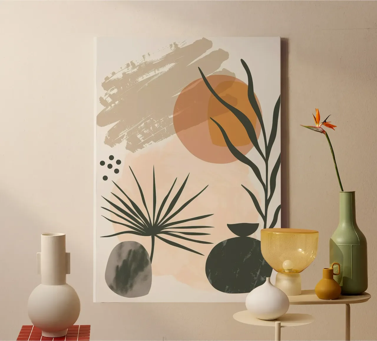 Abstract bloemig botanisch canvas met Baklijst van MinimalistDesign