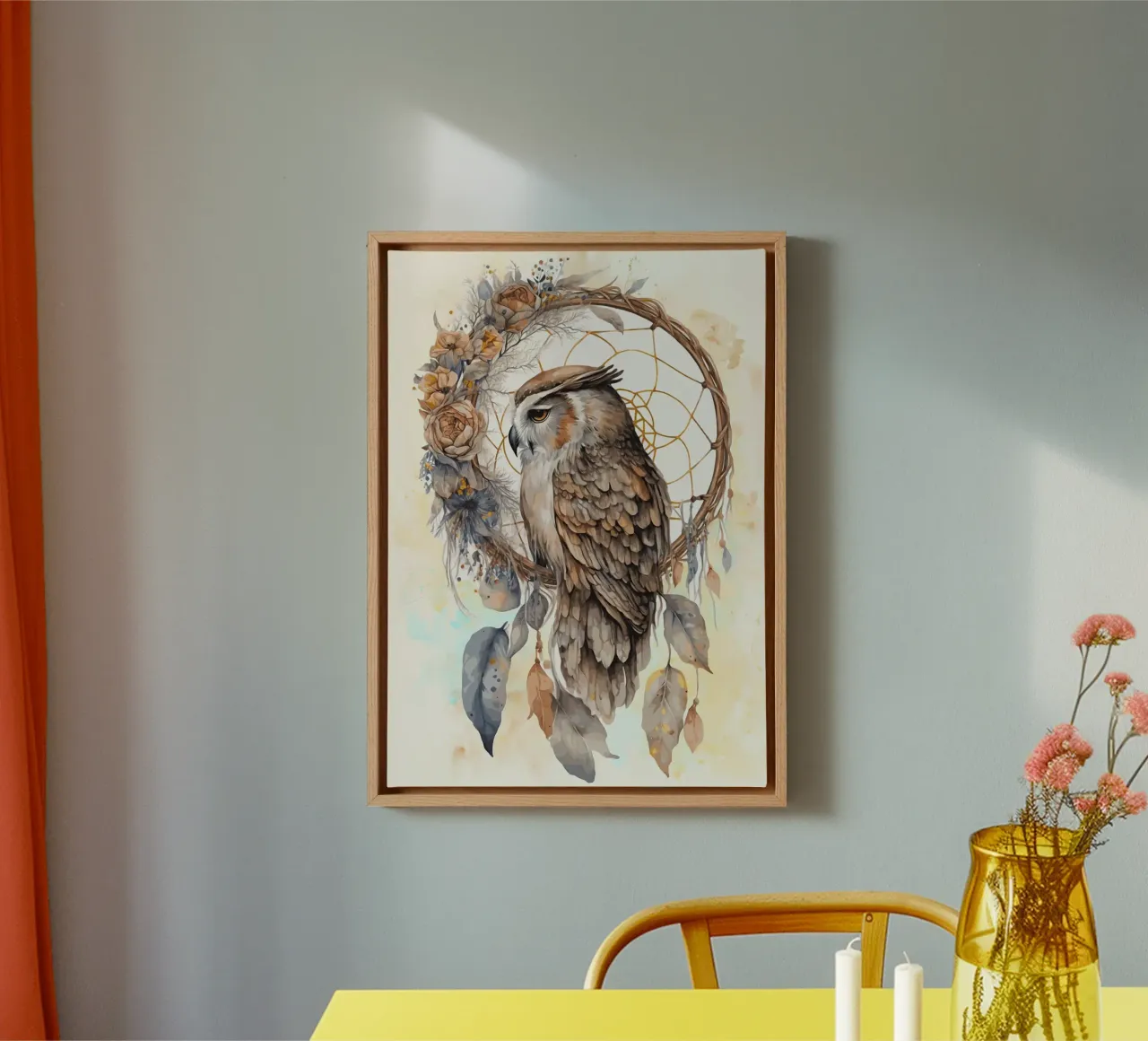 Pittura con gufo acchiappasogni tela da MinimalistDesign