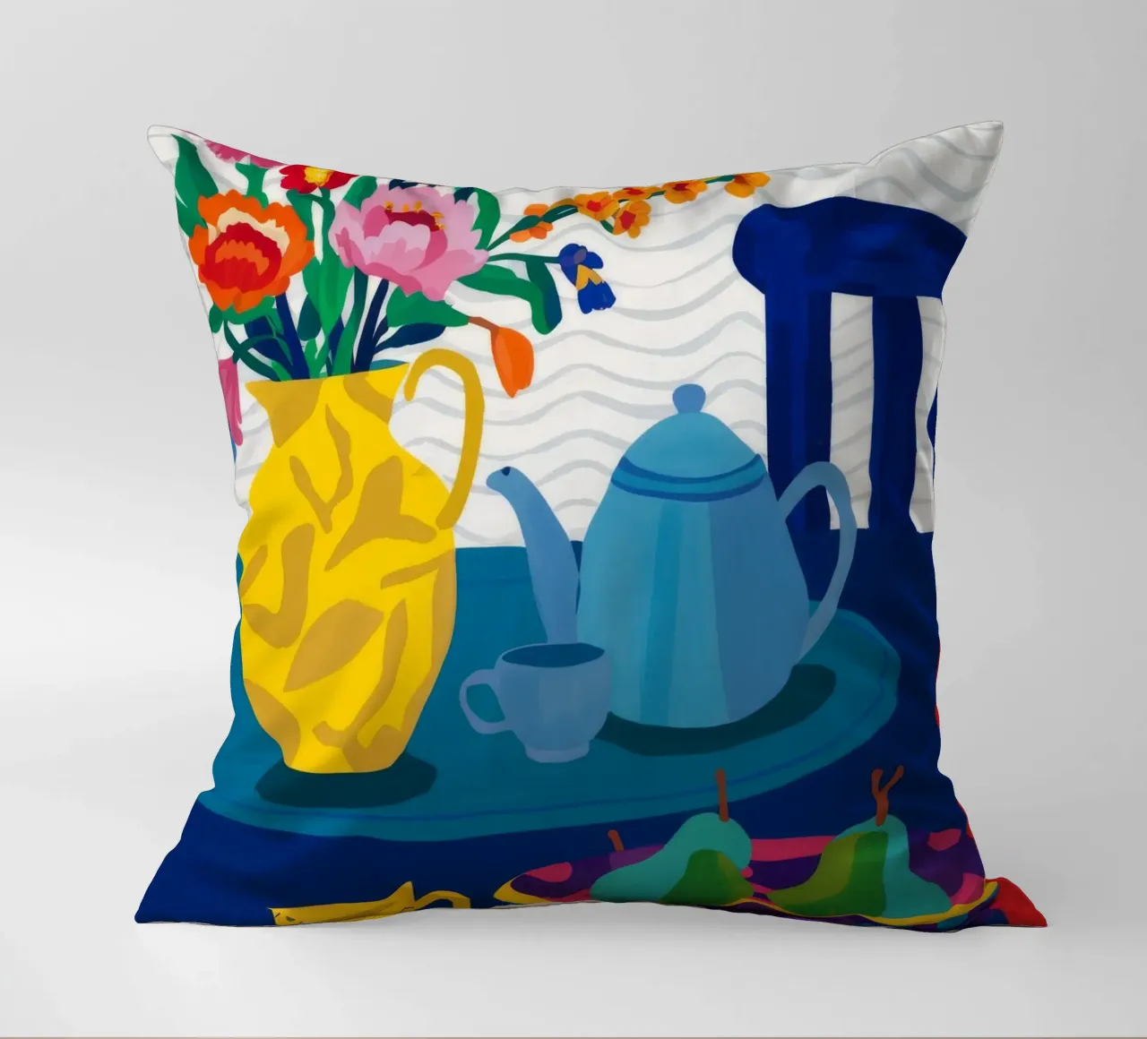 Teal Teapot Repose decorative cushion by Fable Tempa