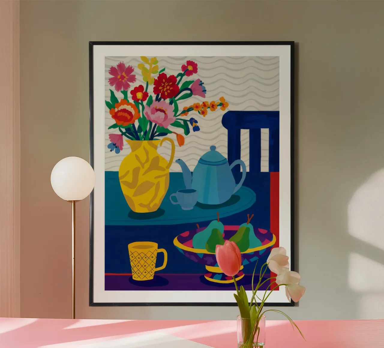 Tetera Teal Repose poster con marco de madera de Fable Tempa
