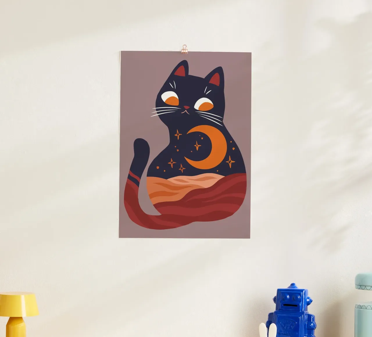 Set di stampe artistiche Boho Chic Moon Cat, sole e luna, Home Decor, poster con telaio in plastica da MinimalistDesign