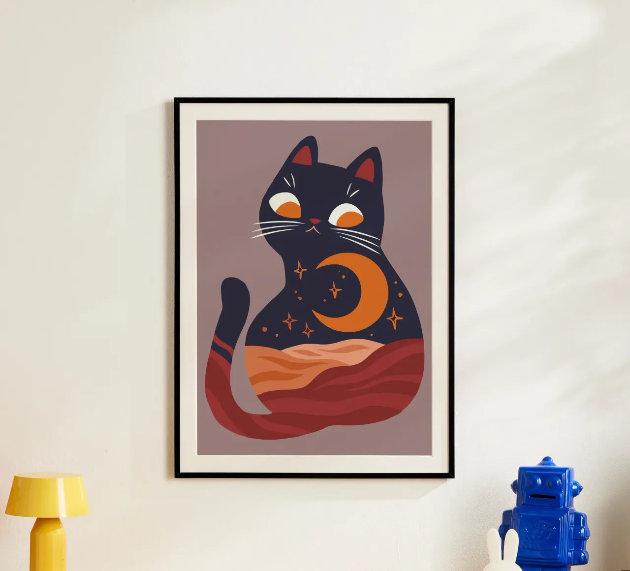 Set di stampe artistiche Boho Chic Moon Cat, sole e luna, Home Decor, poster con telaio in plastica da MinimalistDesign
