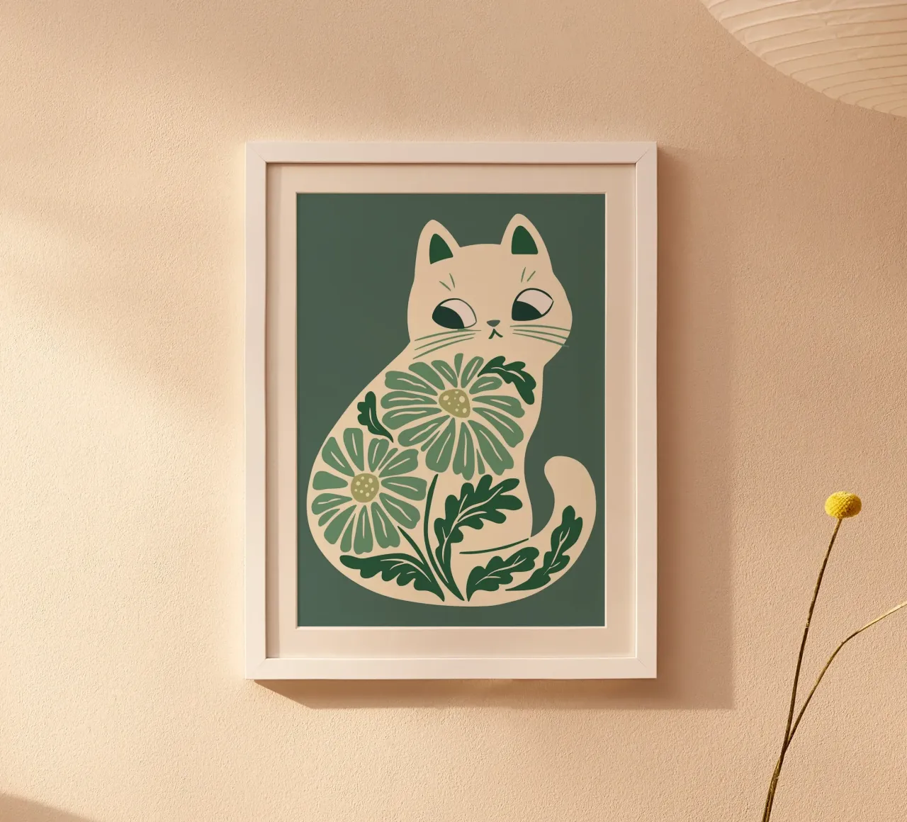 Costal Blue Boho Cats Art, Floral Cat Illustration hahnemühle by MinimalistDesign