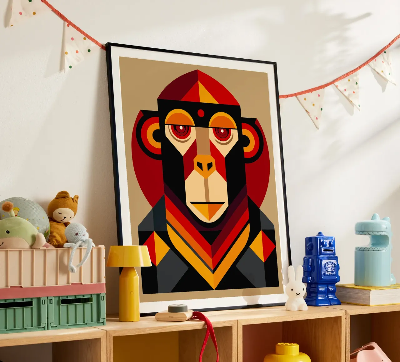 scimmia geometrica ilustrazione poster con telaio in alluminio da nemaro