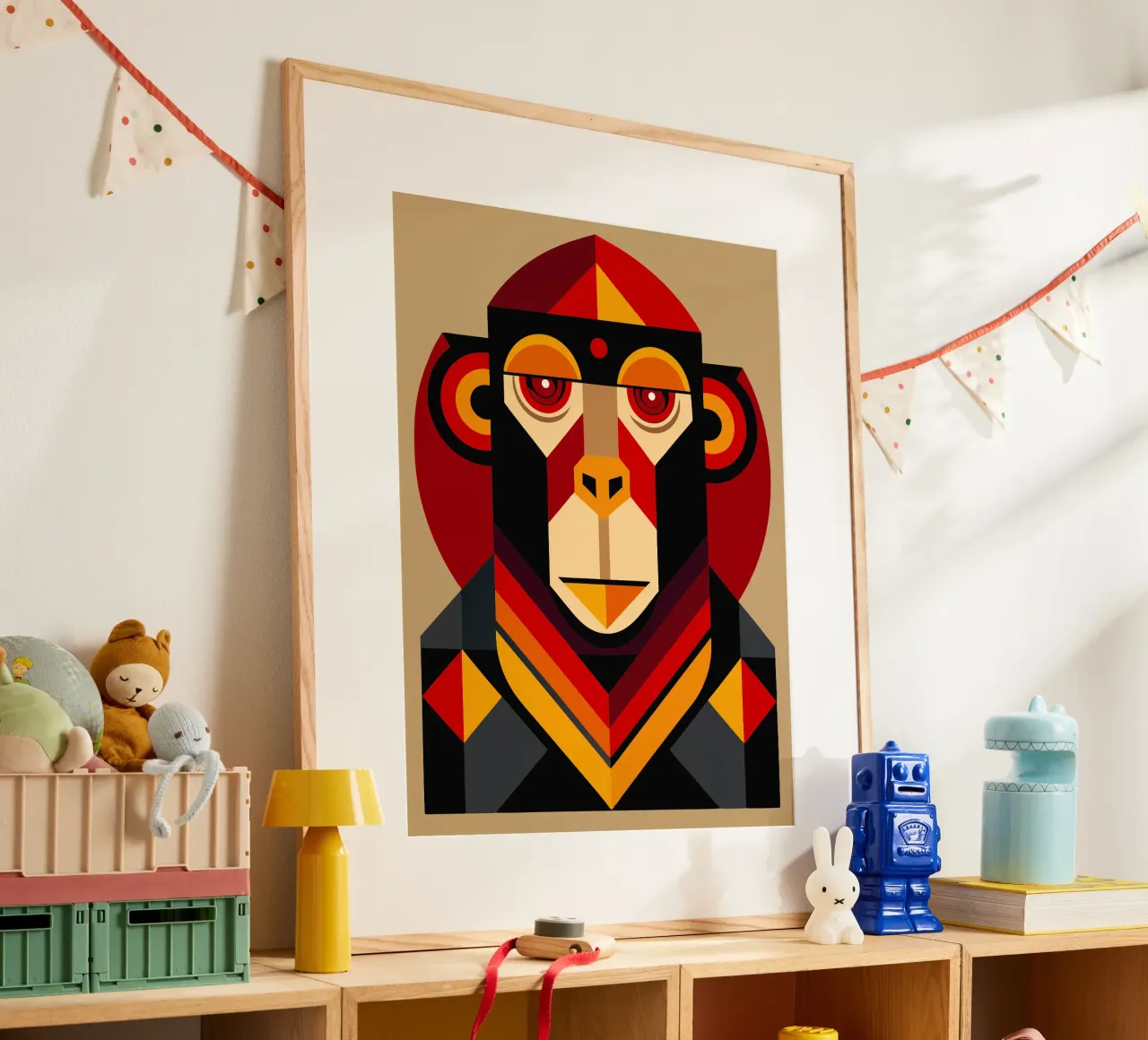scimmia geometrica ilustrazione poster con telaio in alluminio da nemaro