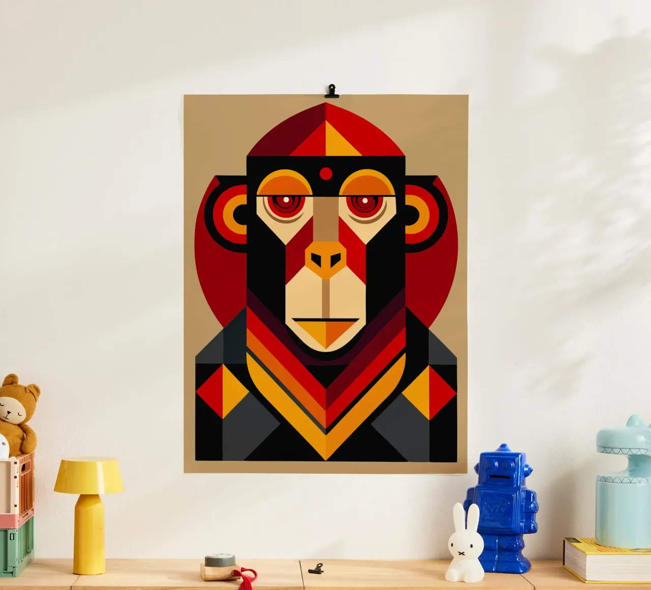 scimmia geometrica ilustrazione poster con telaio in alluminio da nemaro