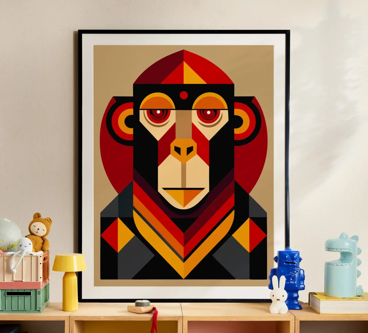 scimmia geometrica ilustrazione poster con telaio in alluminio da nemaro