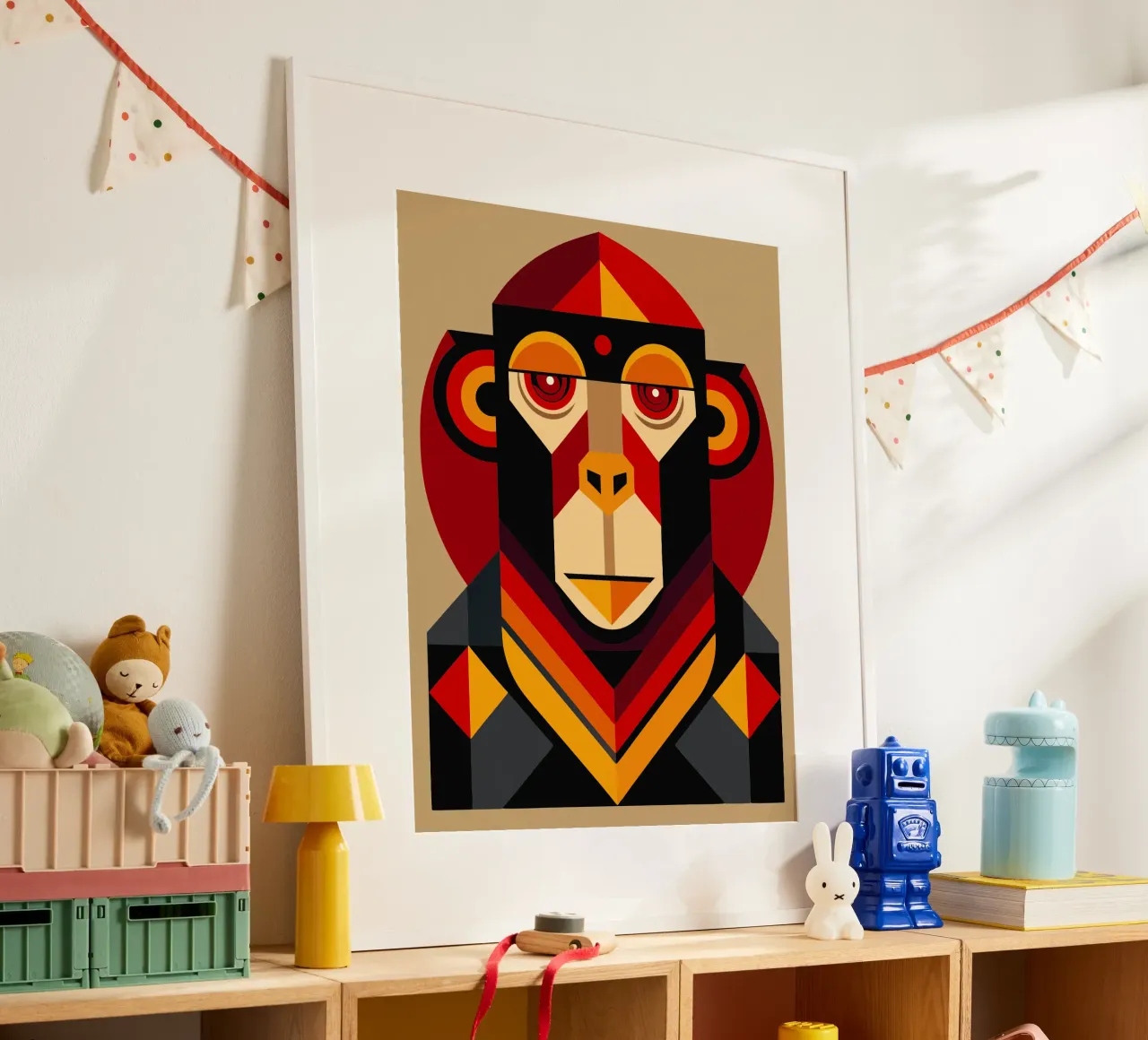 scimmia geometrica ilustrazione poster con telaio in alluminio da nemaro
